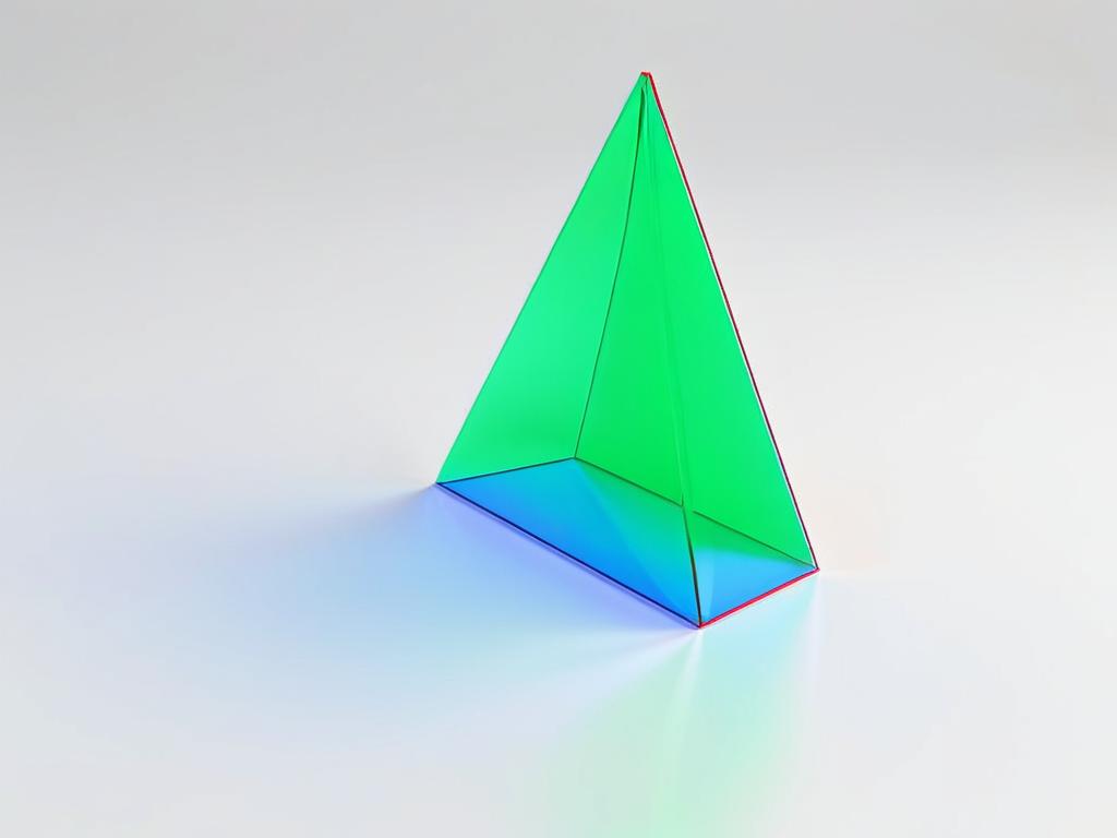 Трехмерная модель правильной треугольной призмы с подсвеченными размерами и основанием