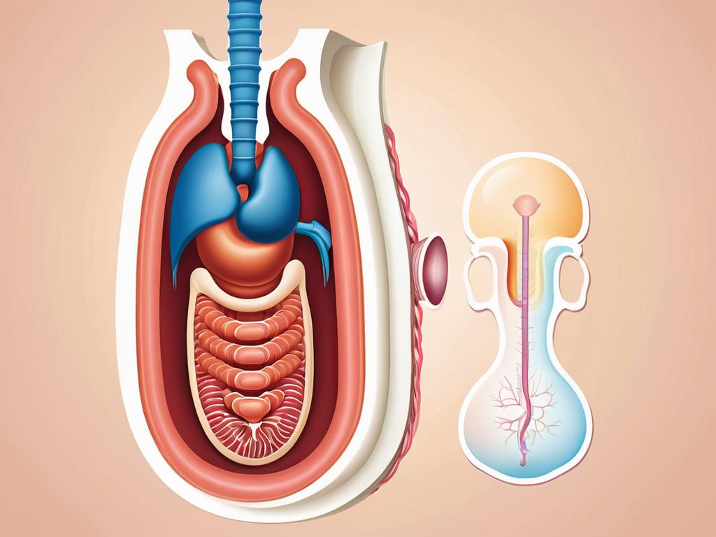 Схематическое изображение пищеварительной системы ребенка, демонстрирующее пищевод, желудок и