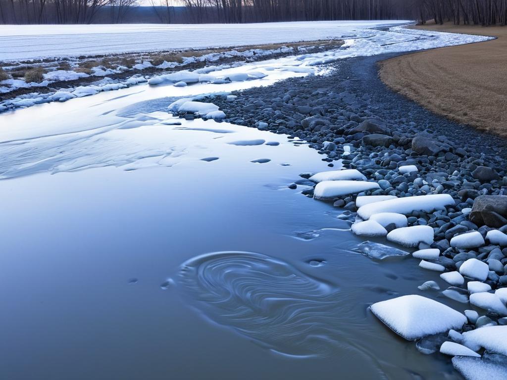 Тающий снег и лед питают разлившуюся реку
