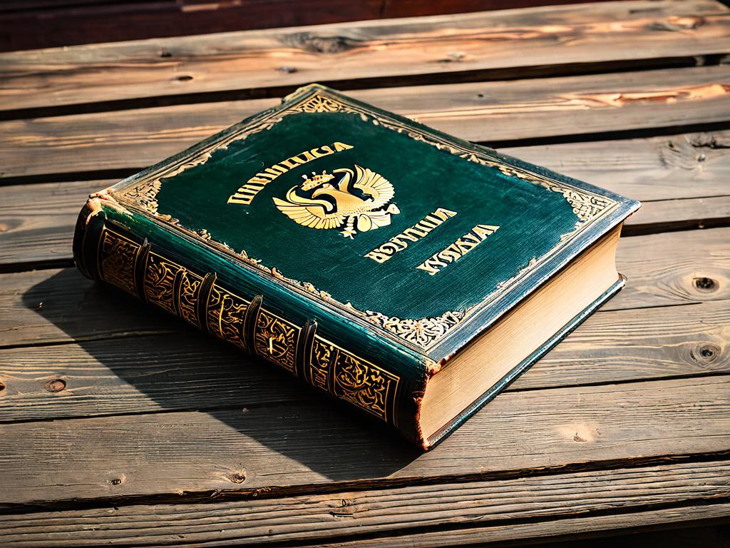 Старая книга с кириллическими буквами на деревянном столе