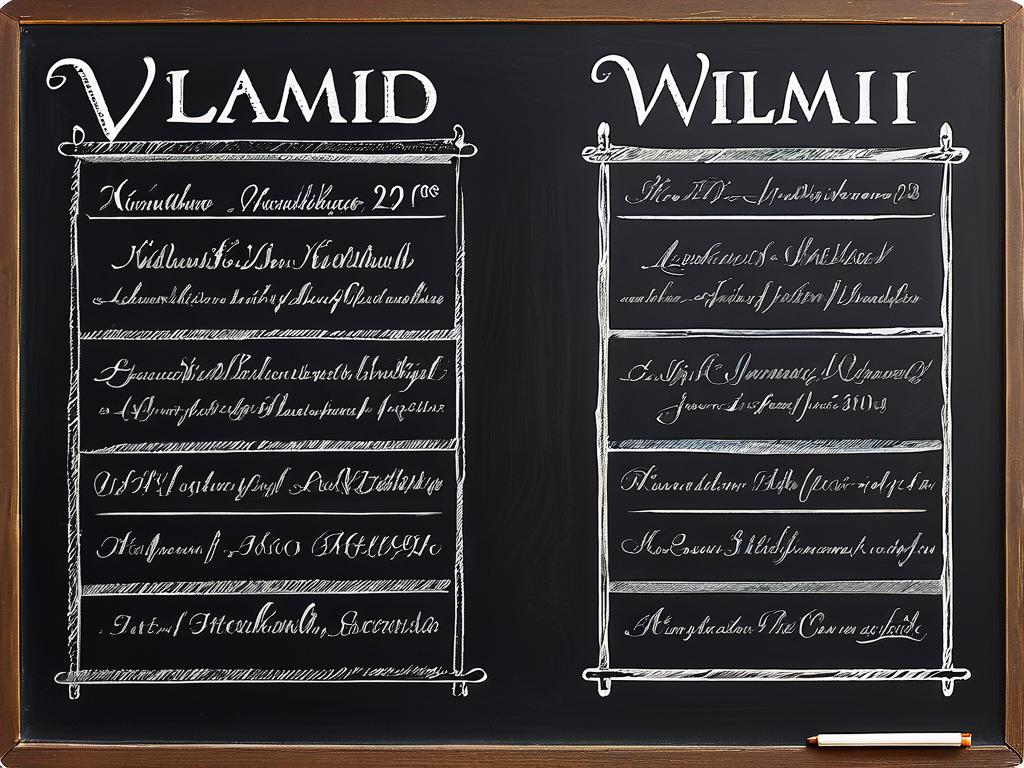 Графическое сравнение имен Влад и Владимир, написанных мелом на доске