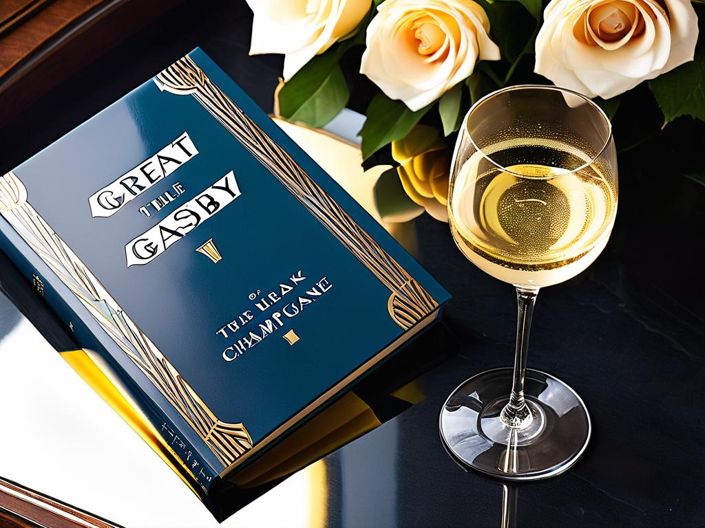 Обложка книги «Великий Гэтсби» с бокалом шампанского