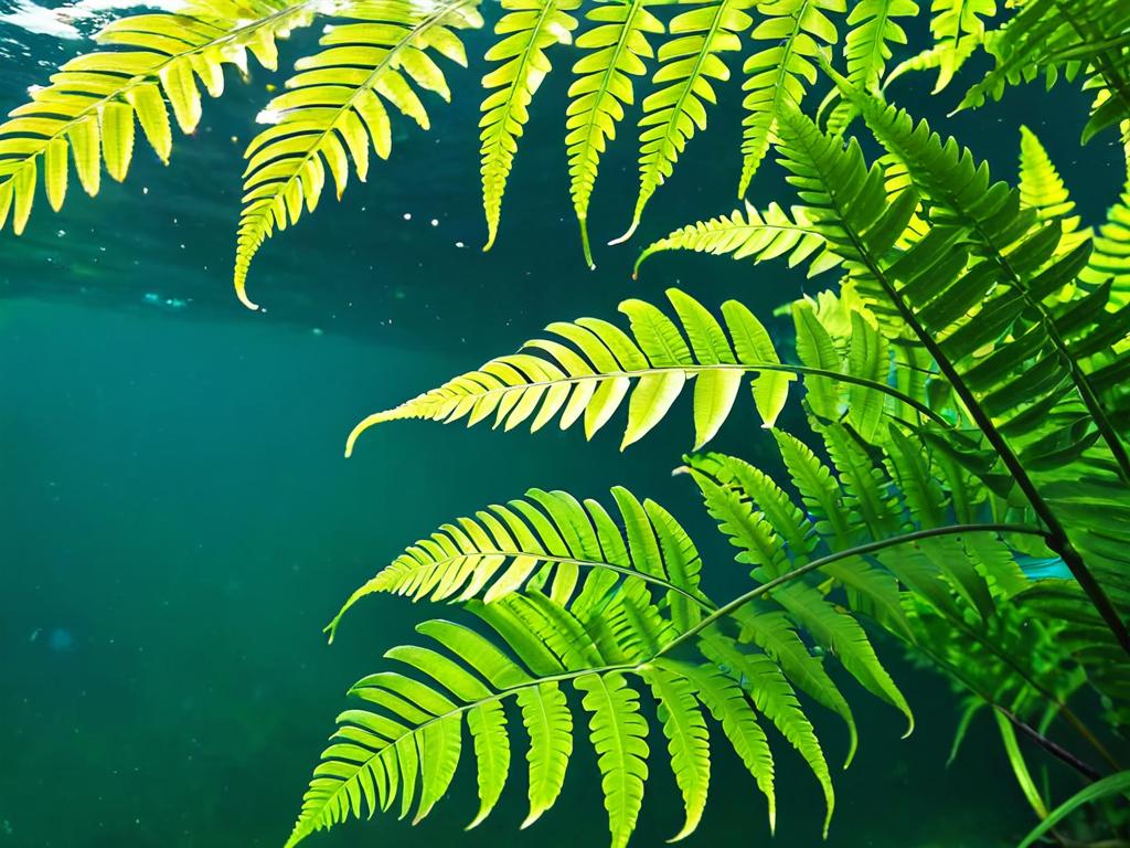 Крупный план листьев таиландского папоротника под водой