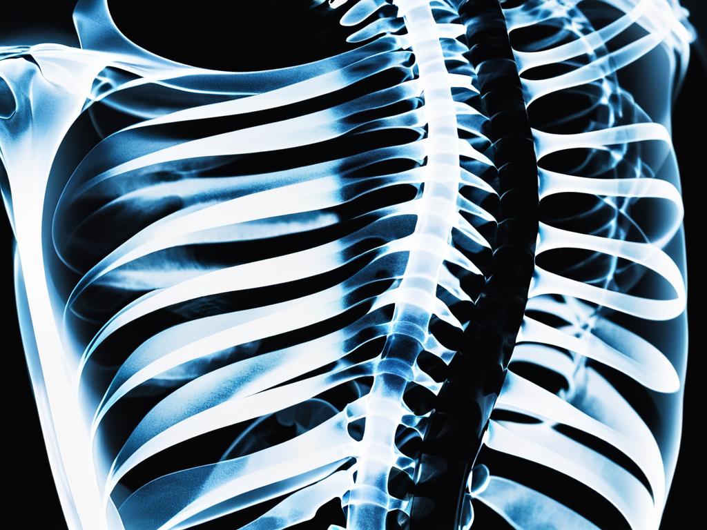 Крупный снимок рентген<mixchars>a</mixchars> показывает переломы ребер после травмы