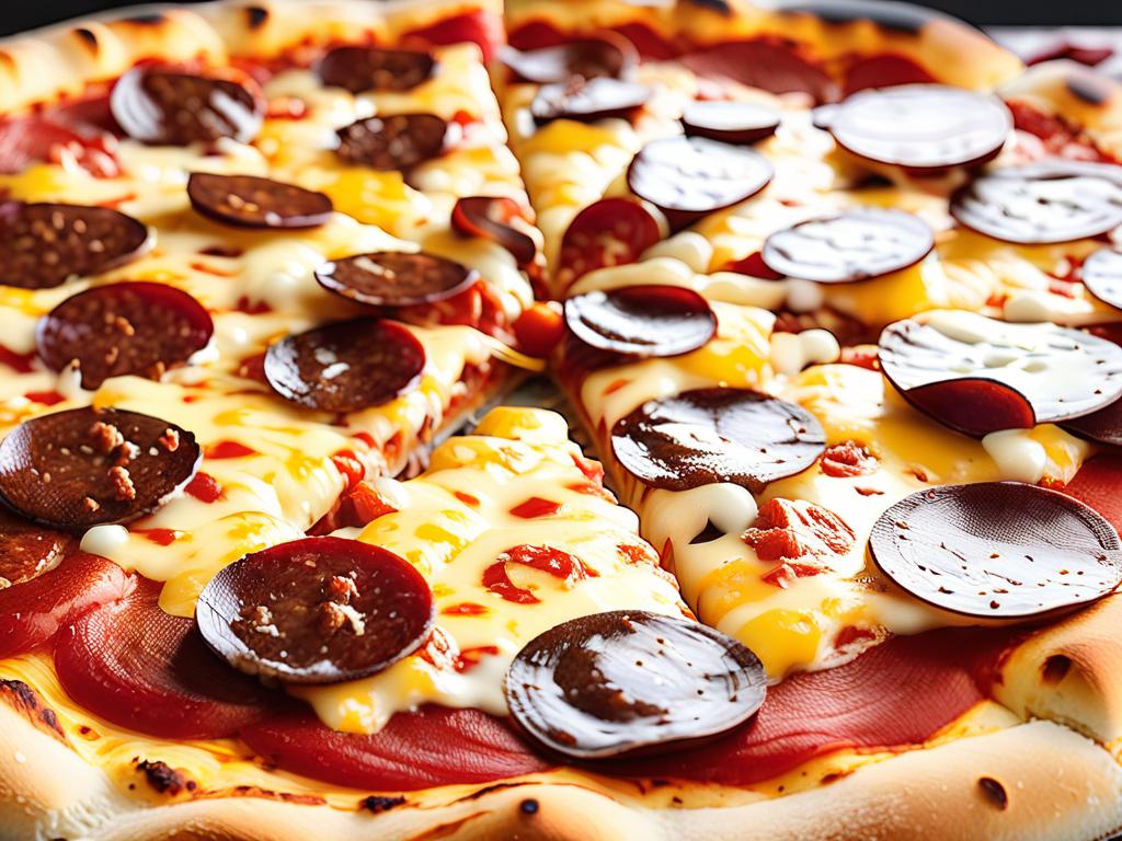 Пицца пепперони с большим количеством мяса и сыра