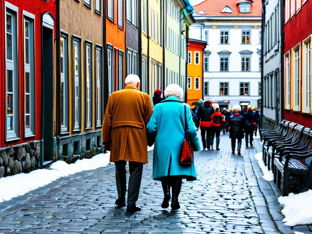 Пожилая пара гуляет по Осло