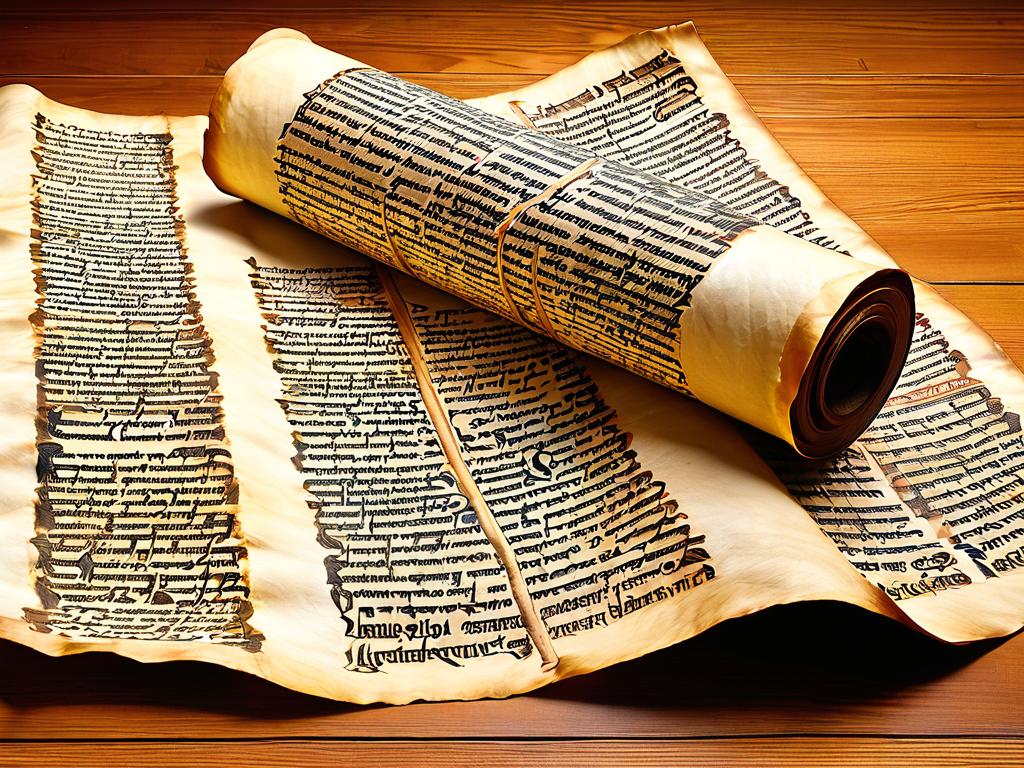 Древний свиток с текстом псалма написанным на древнем языке.