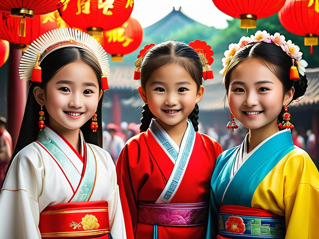 Китайцы в традиционных костюмах разных этнических групп