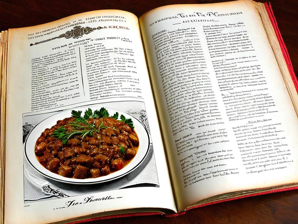 Страница из старой поваренной книги с рецептом мяса по-царски