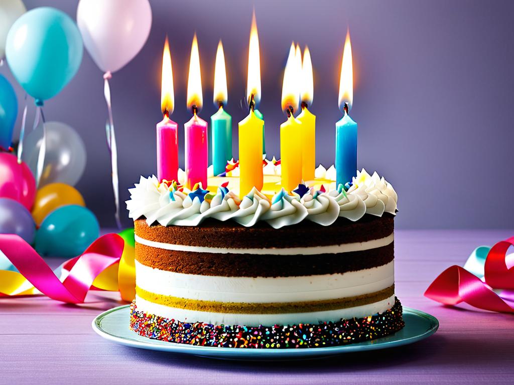 Поздравление с днем рождения с тортом и свечами