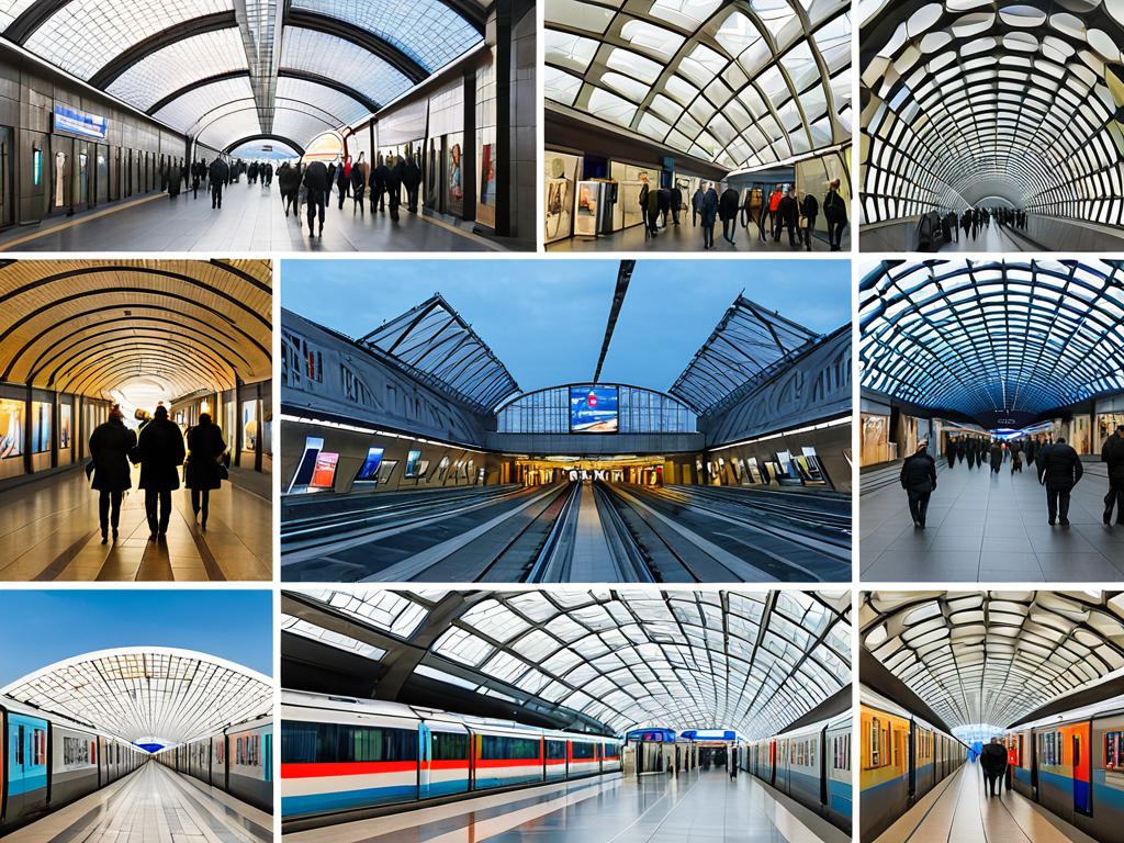 Коллаж различных фотографий, связанных со станцией метро «Тульская» в Москве
