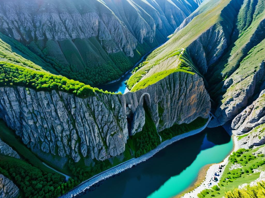 Вид сверху на Кармадонское ущелье в Северной Осетии