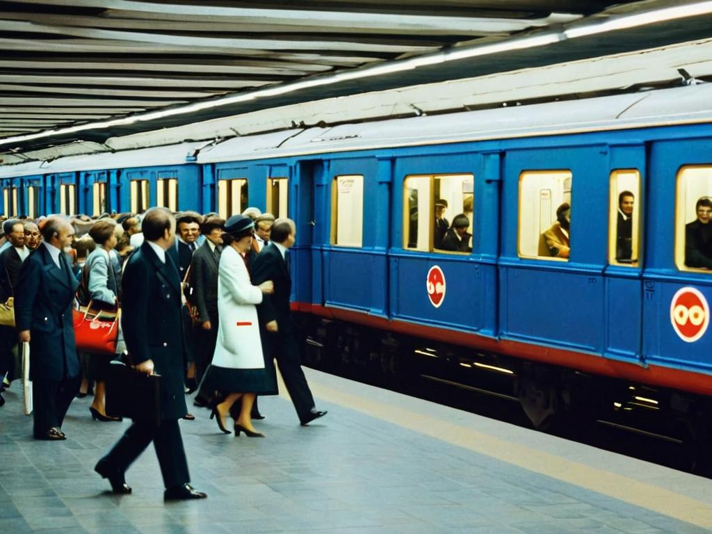 Прибытие поезда на станцию метро во время открытия Олимпиады 1980 года