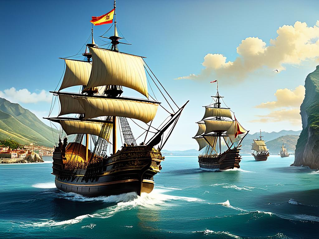 Флот Магеллана покидает Испанию для начала экспедиции в 1519 году