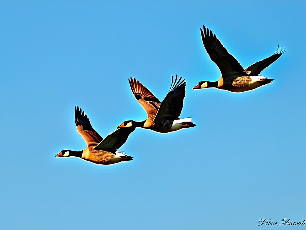Летящие гуси во время осенней миграции