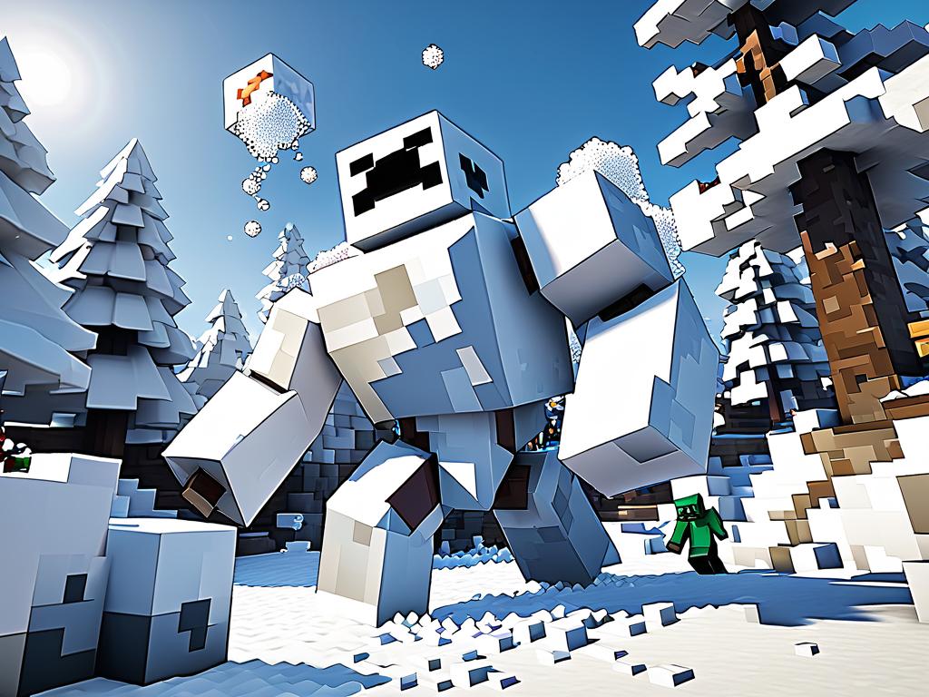 Снеговик защищает базу в Minecraft