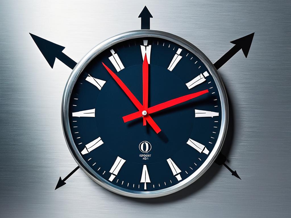 Циферблат часов с часовой и минутной стрелкой, указывающими на правильное время - иллюстрация