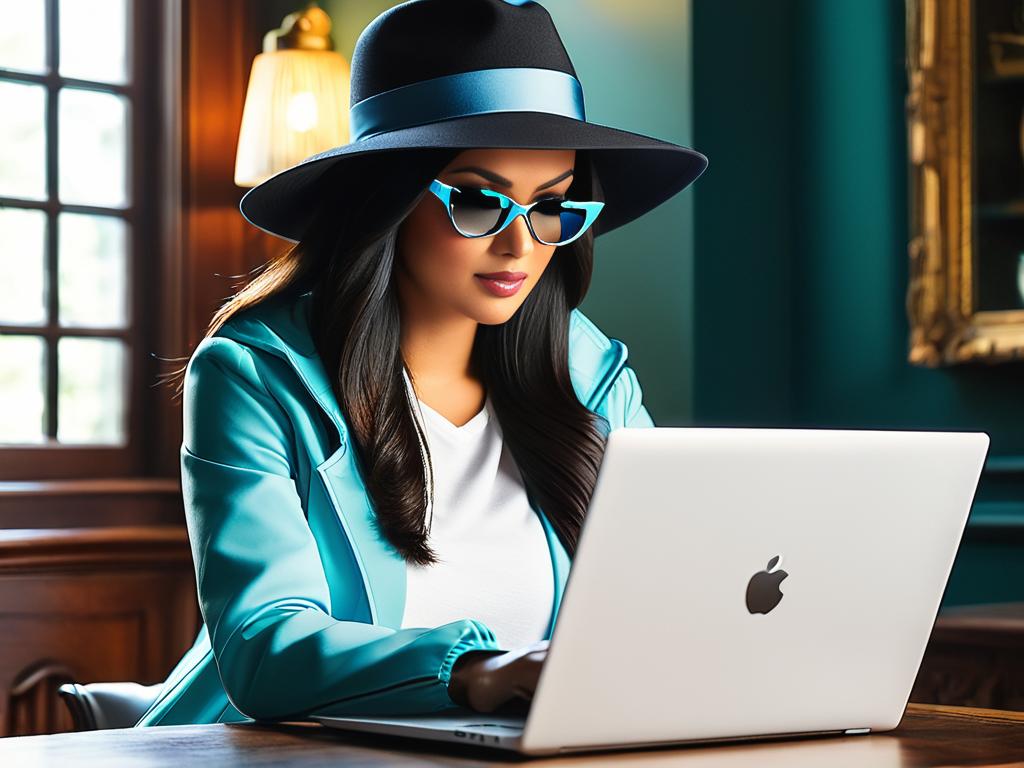 Женщина использует режим инкогнито на ноутбуке для приватного поиска