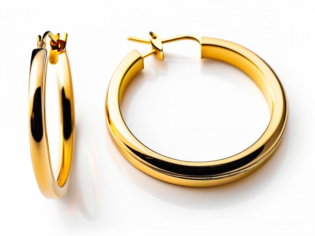 Золотые серьги-кольца на белом фоне