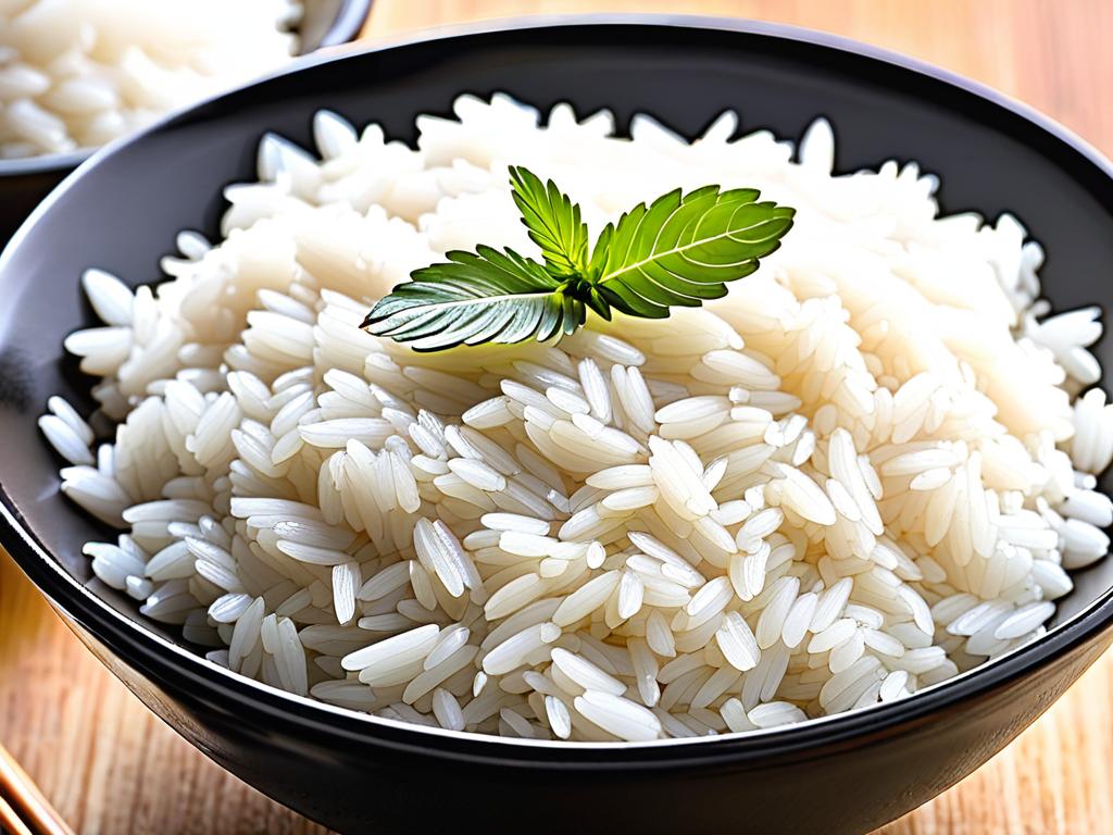 Крупным планом тарелка с приготовленным белым рисом