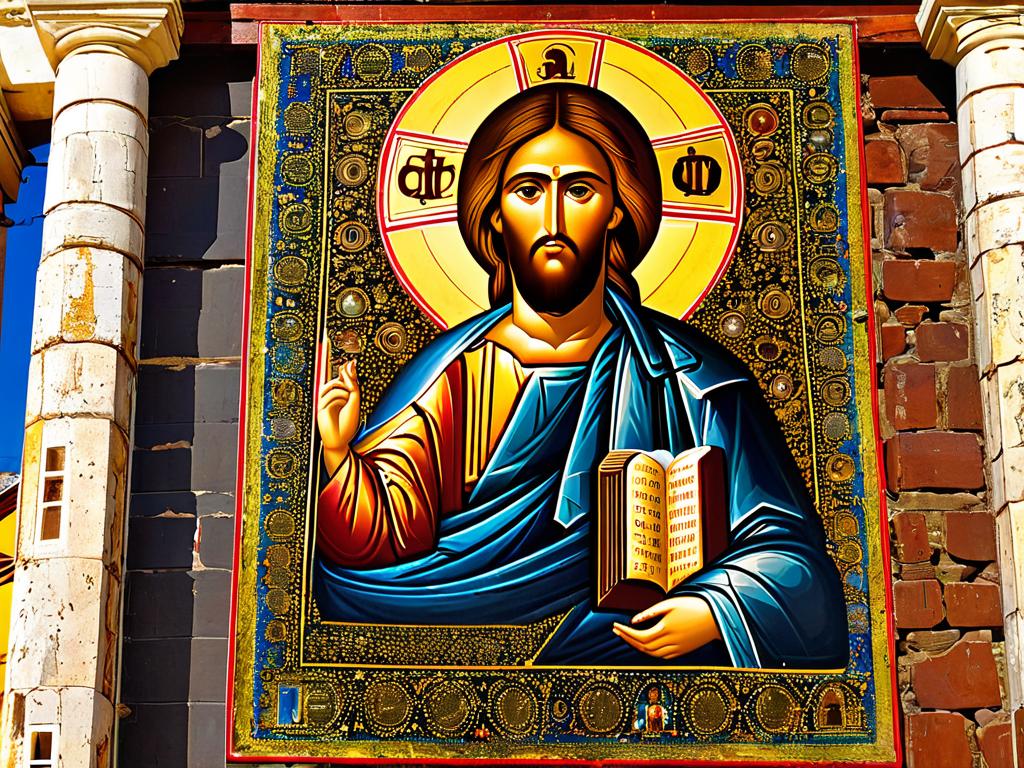 Икона Христа Пантократора, Вседержителя, на стене православного храма
