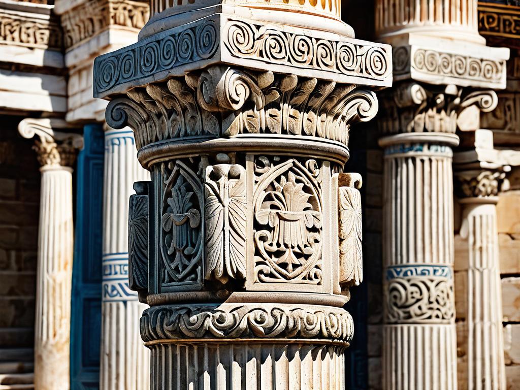 Старинная греческая колонна с затейливым орнаментом