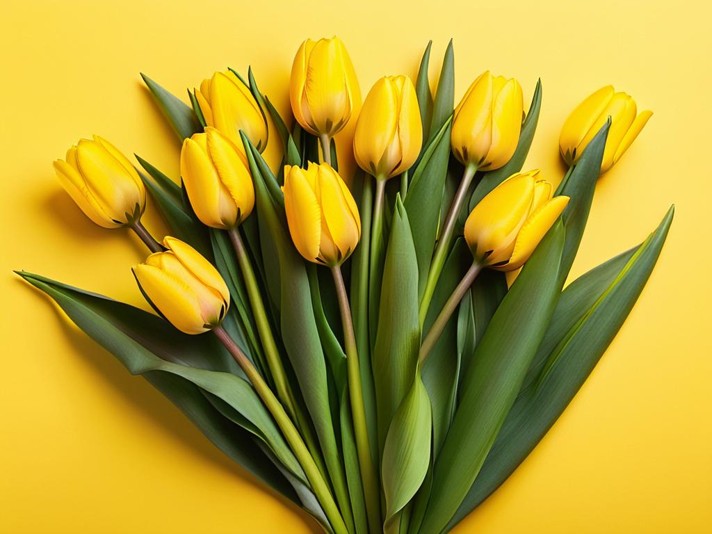 Букет желтых тюльпанов на желтом фоне