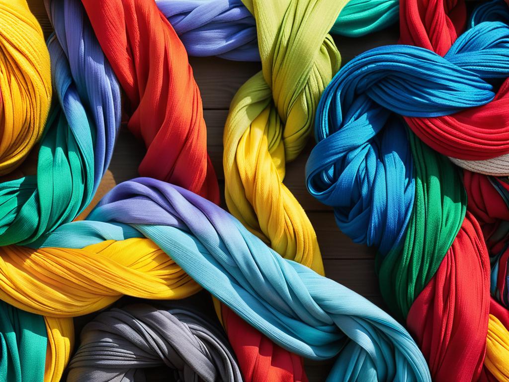 Разноцветные шарфы, завязанные разными способами