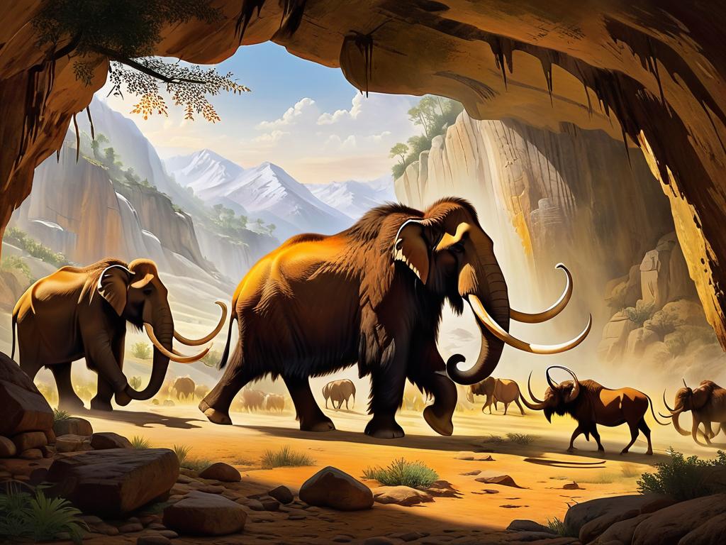 Наскальная живопись с изображением охоты на мамонта