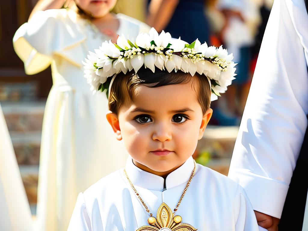 Греческое православное крещение ребенка в венке