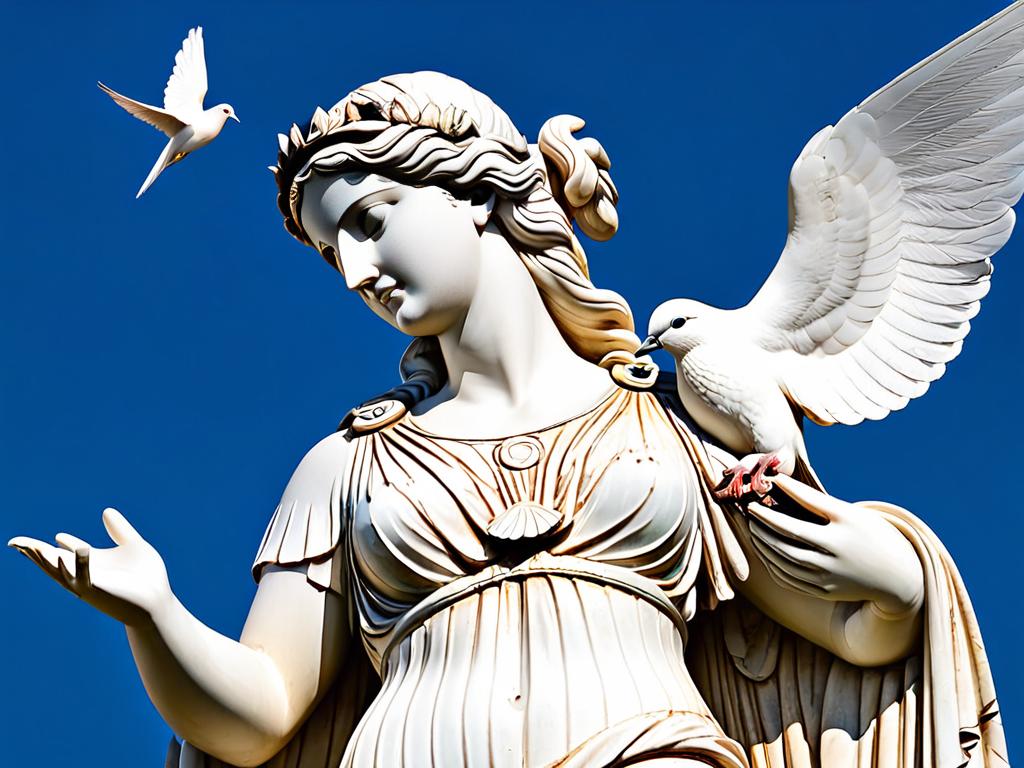 Древнегреческая статуя богини с голубем - символом мира
