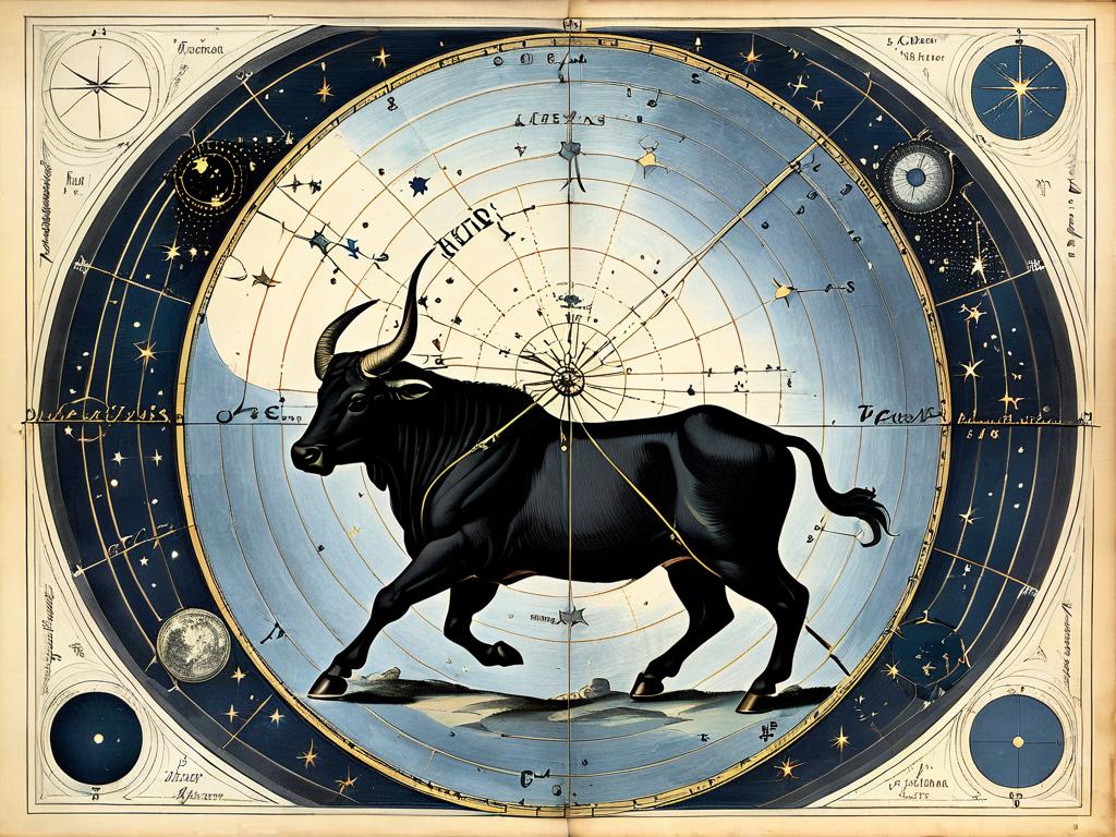 Старая астрономическая гравюра, изображающая созвездие Тельца с Альдебараном