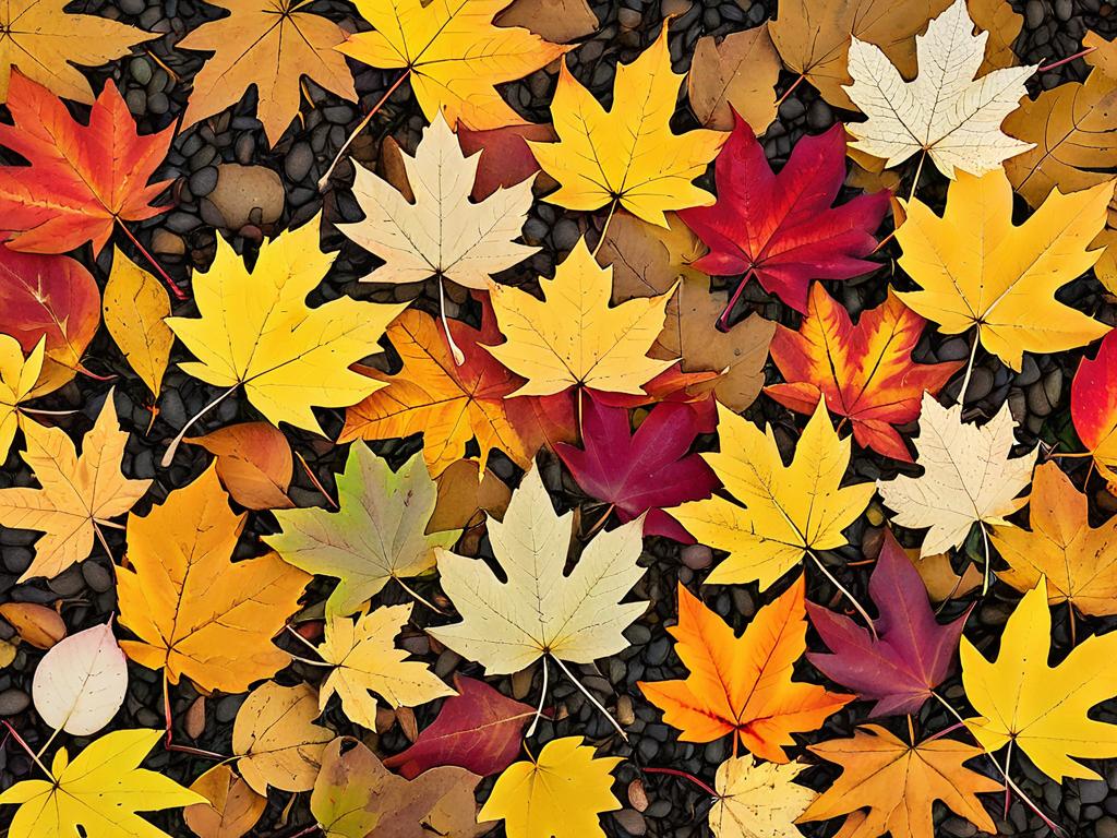Опавшие осенние листья желтых, оранжевых и красных оттенков на земле - символ увядания, старения и