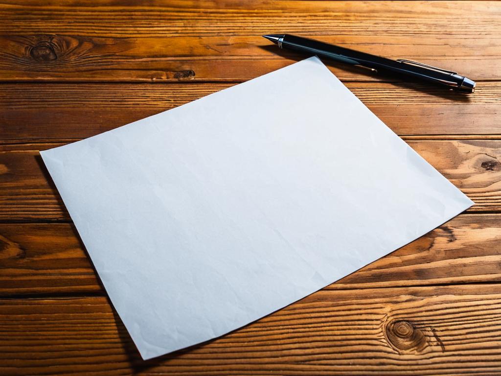 Лист бумаги и ручка на деревянном столе