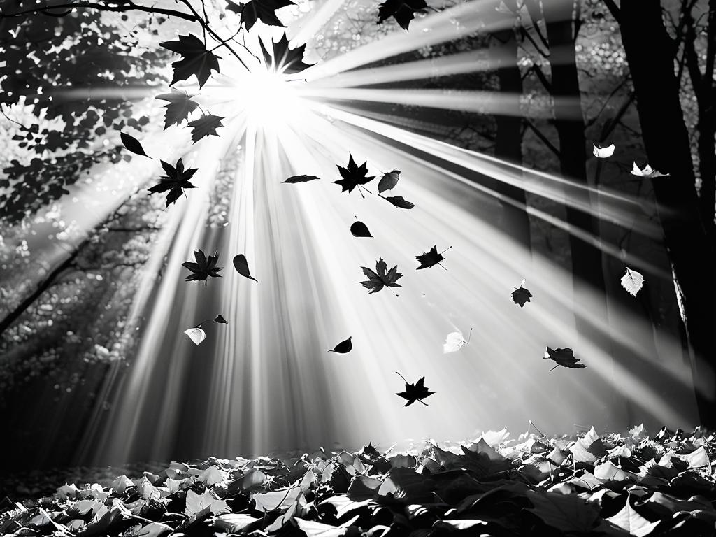 Летящие осенние листья на солнечном фоне
