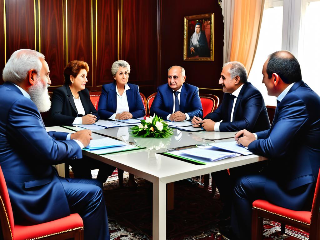 Родители и родственники ведут переговоры во время сватовства на Кавказе