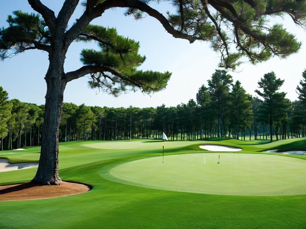 Фотография гольф-поля среди деревьев