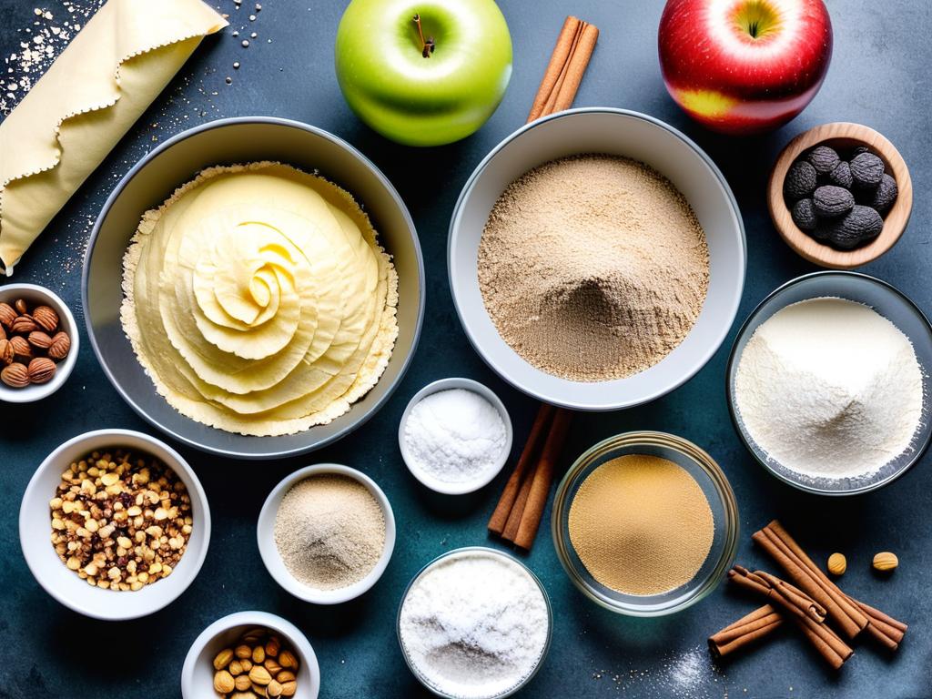 Ингредиенты для штруделя: яблоки, изюм, орехи, корица, сахар