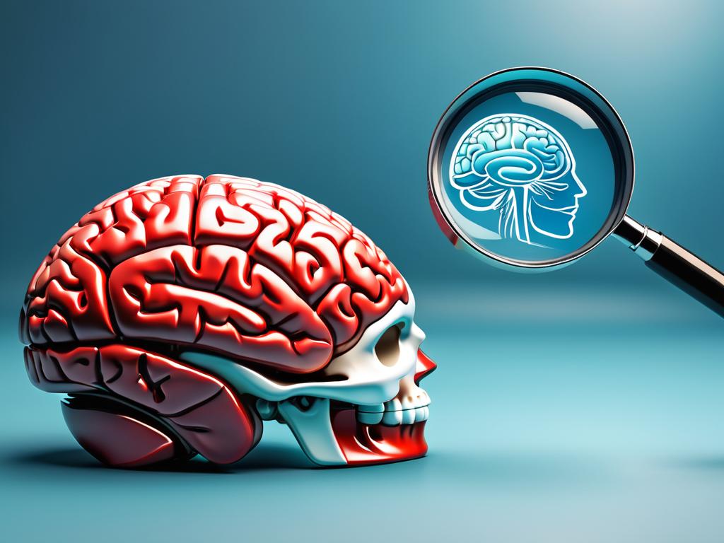 Анатомия человеческого мозга с лупой анализирует психологический процесс мышления творческой идеи