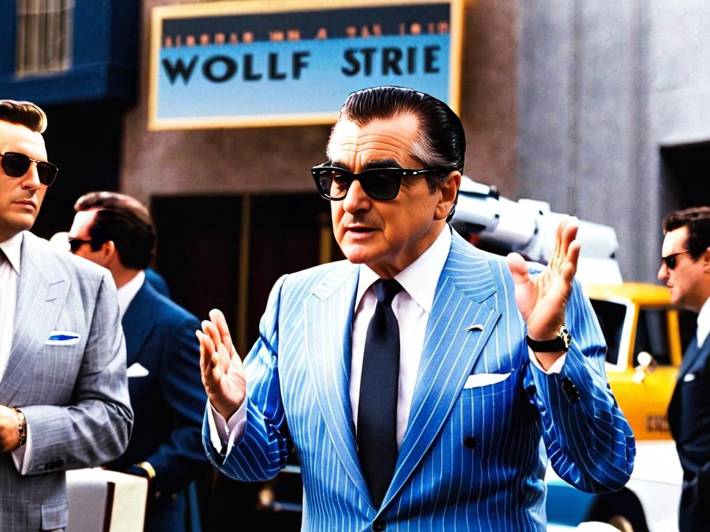 Мартин Скорсезе в костюме и галстуке режиссирует сцену для фильма Волк с Уолл-стрит