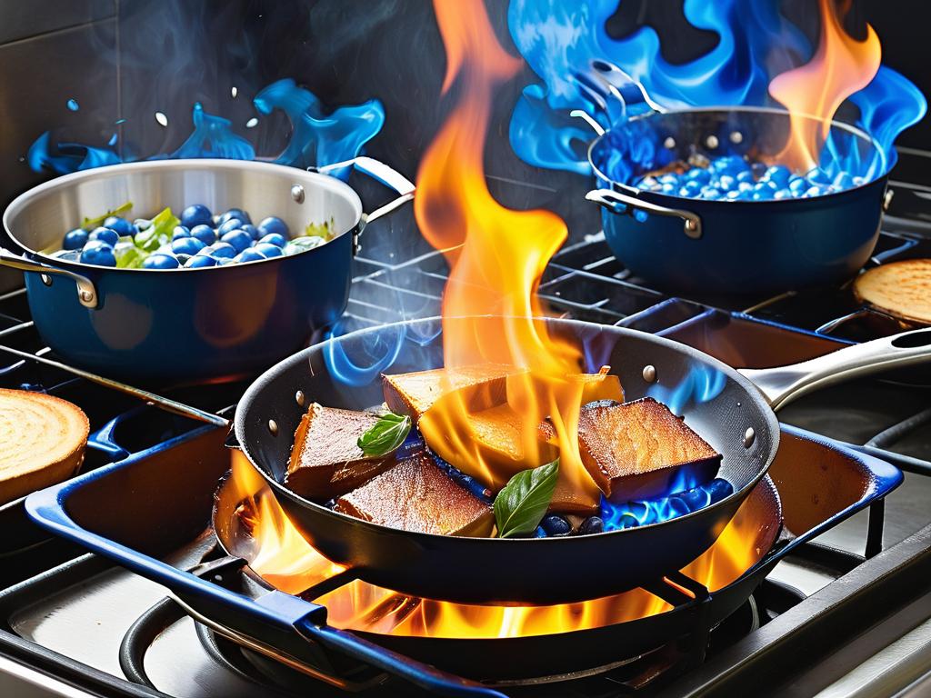 Фото горящего блюда в сковороде