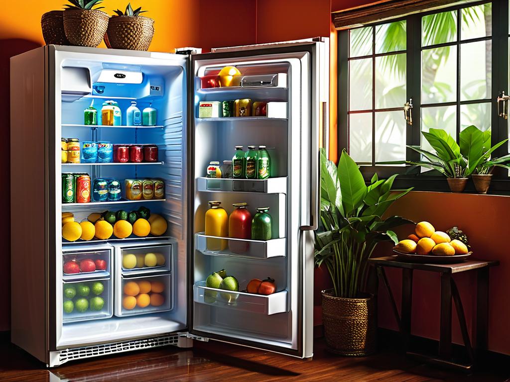 Холодильник тропического класса в жаркой комнате