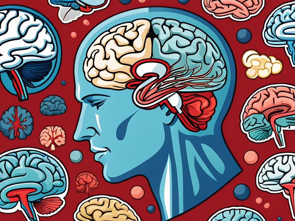 Иллюстрация с изображением разных видов повреждений мозга - инсульт, воспаление, травма