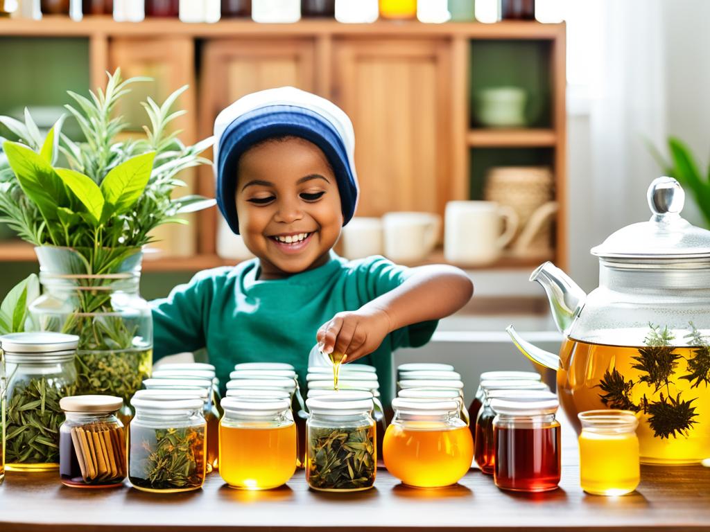 Разные травяные чаи и средства для облегчения кашля ребенка