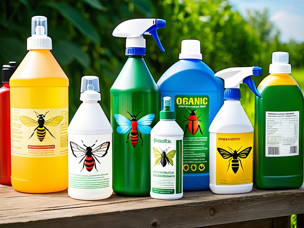 Различные бутылки с пестицидами и инсектицидами органической химии. Использование химических