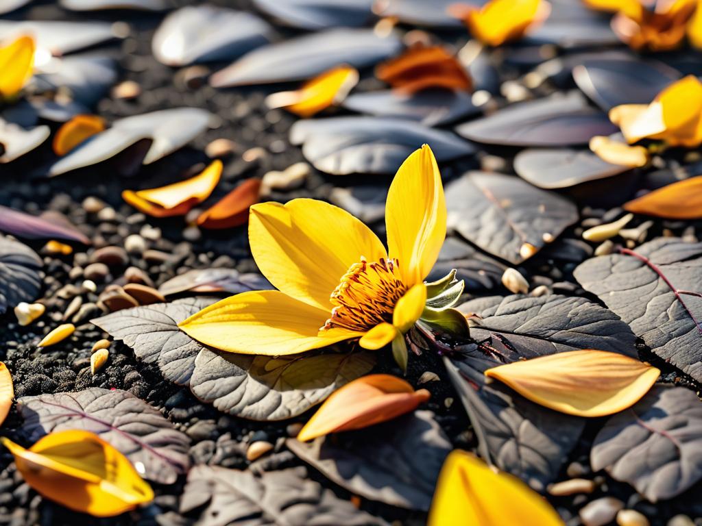 Фото увядших лепестков цветов, упавших на землю, символизирующих смерть и утрату, траур по близкому