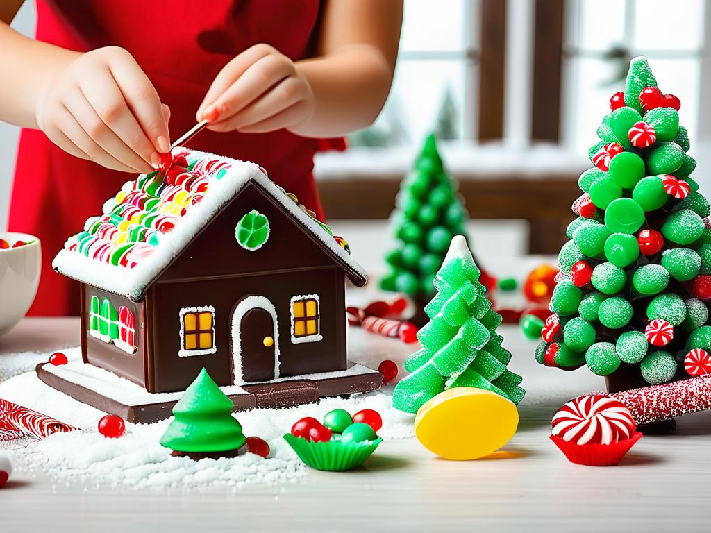 Украшение елки и дома домашними конфетами - это веселое семейное занятие, на фото представлен