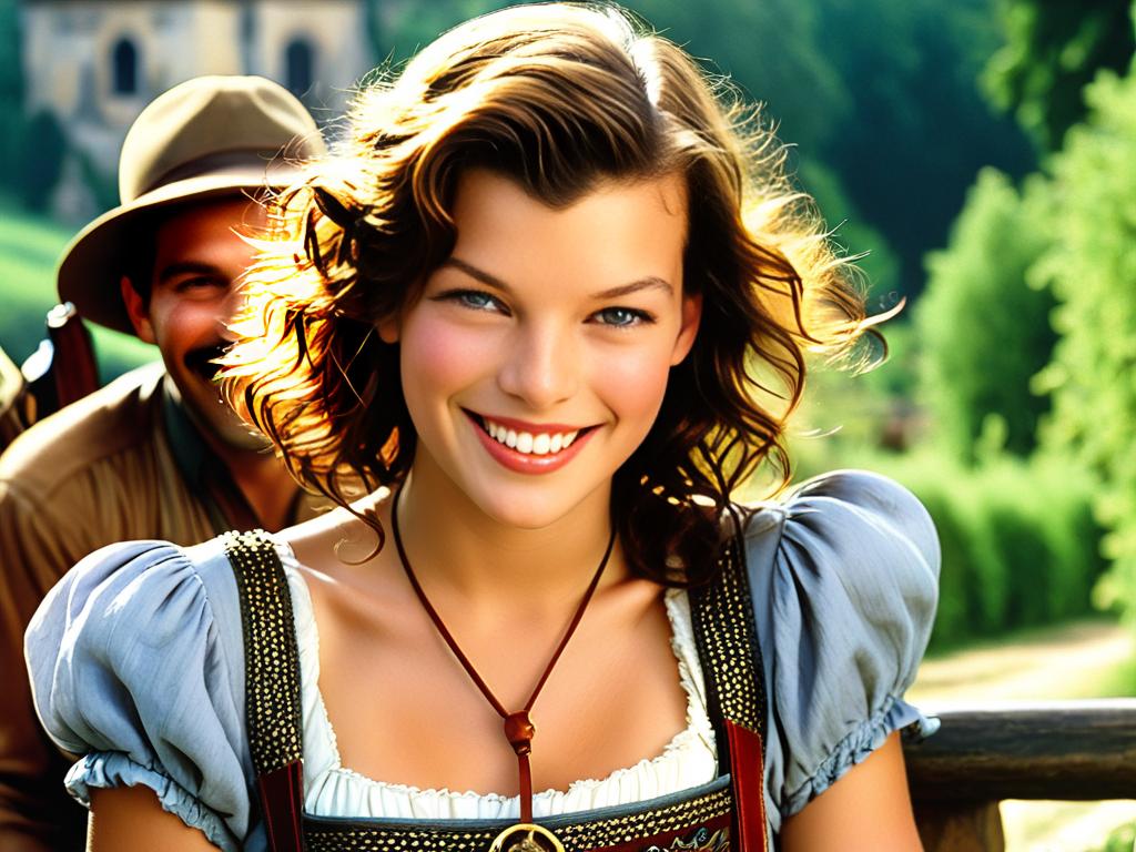 Молодая улыбающаяся Милла на съемках одного из первых европейских фильмов