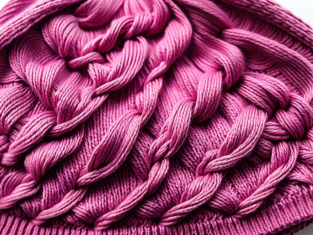 Крупный план розовой вязаной шапки бини с косами