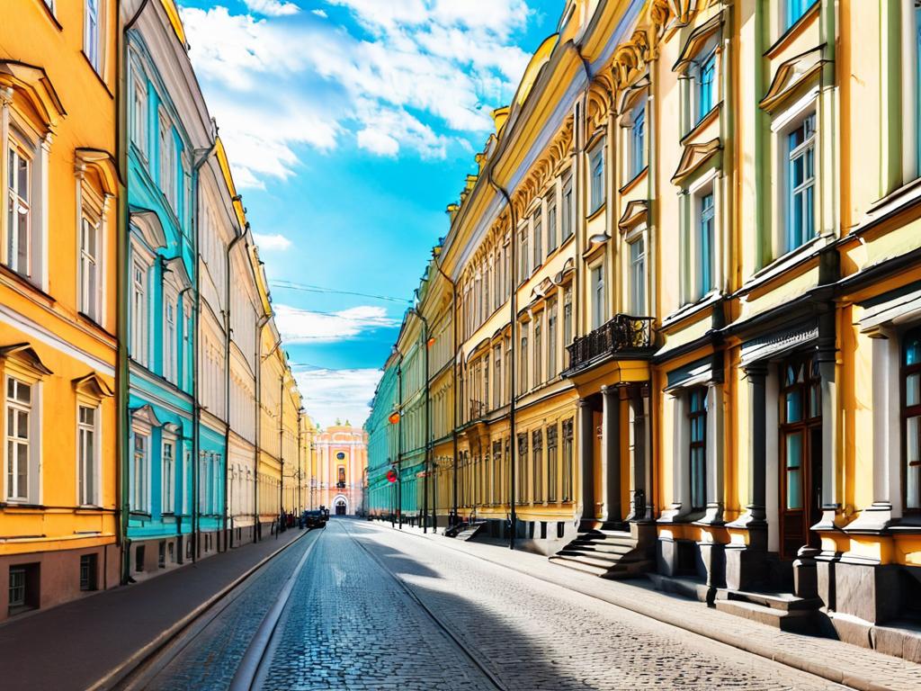 Вид улицы Некрасова в Санкт-Петербурге с историческими зданиями